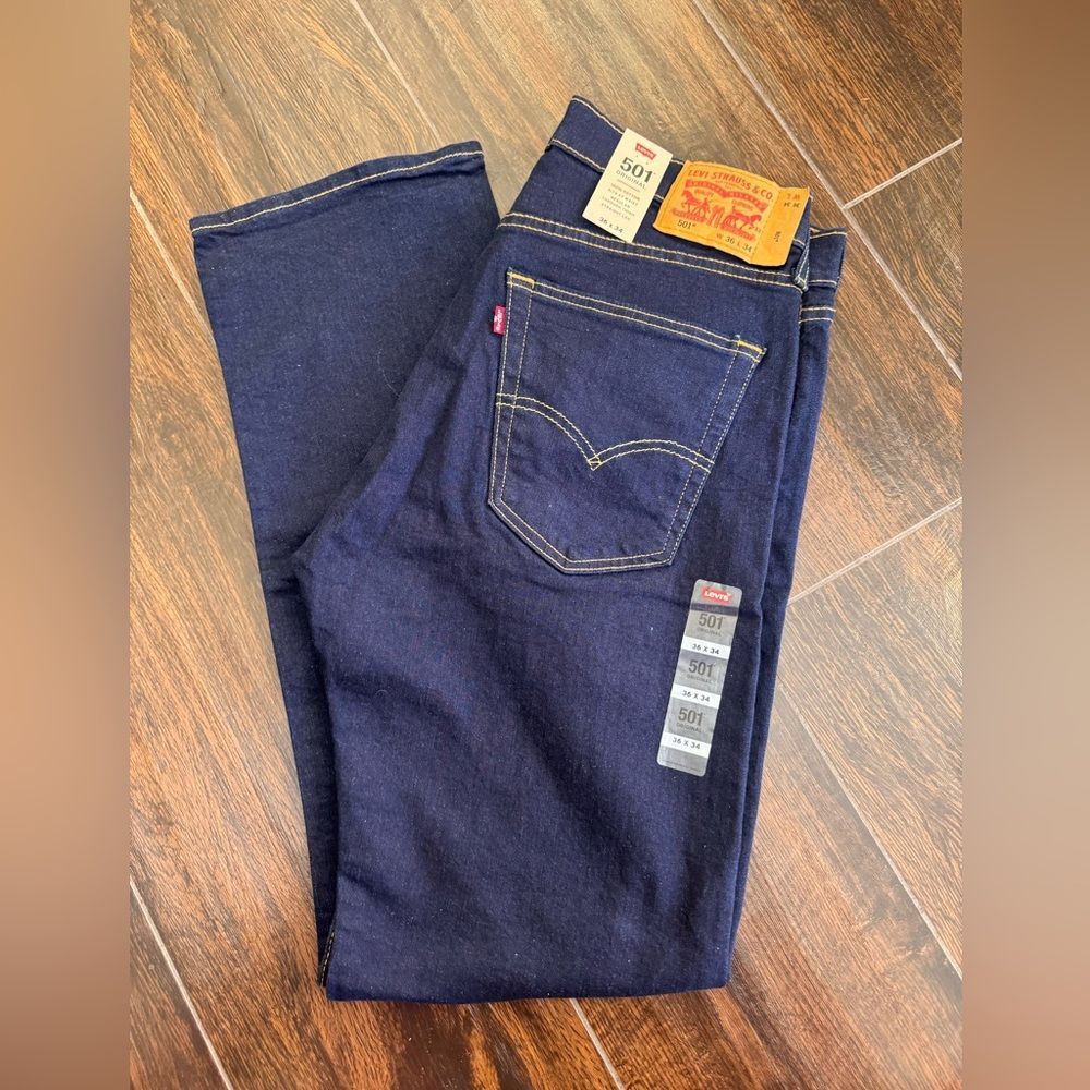 Levi's 501 Original Fit Jeans 36x34 Dark Wash Indigo Denim Button Fly NWT